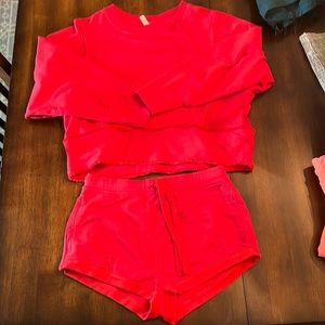 Free People Movement Red Short and Sweatshirt Set size small